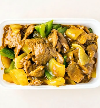 Curry beef with peppers and onion